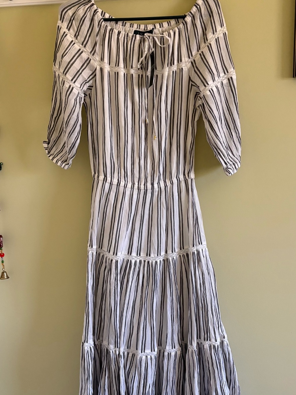 Lauren Ralph Lauren Cream Maxi Dress with Navy Stripes - Picture 4 of 5